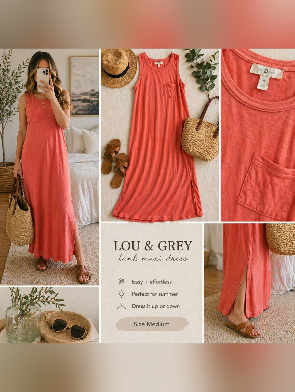 Lou & Grey Coral Sleeveless Knit Dress | Lightweight Casual Tank Dress Size